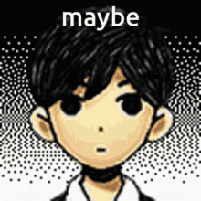 a cartoon of a boy with the word maybe written on it