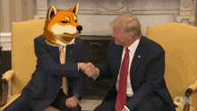 donald trump shakes hands with a dog with cnn written on the bottom right