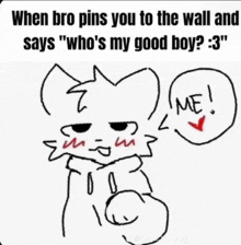 when bro pins you to the wall and says who 's my good boy : 3