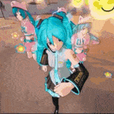 a group of anime girls are standing next to each other and one of them has the number 1 on her arm