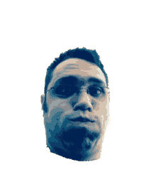 a man with glasses looks up at the camera