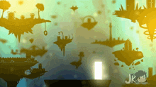 a cartoon drawing of floating islands with the name jk on it