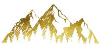 a drawing of three mountains with trees in the foreground on a white background