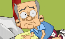 a cartoon of an elderly man with a sad face