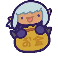 a cartoon character is holding a yellow bag with chinese characters on it
