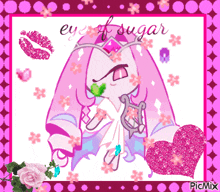 a picture of a girl with flowers and the words eyes of sugar