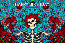 happy birthday skull trippy flowers loop