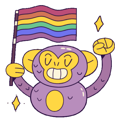 Happy Monkey Holding A Pride Flag. Sticker - Mono Monito Monkey Cute Stickers