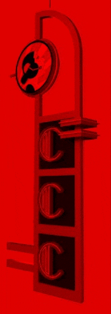 a red and black object with the letter c on it .