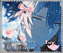 a picture of a boy with the words phairon when he sees salem written on it
