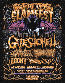 a poster for slamfest shows a grim reaper and says agony