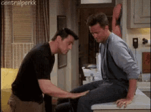Joey And Chandler Friends GIF - Joey And Chandler Friends Touch Leg GIFs