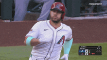 a baseball player is running on the field with progressive written on the bottom of the screen