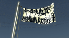 a black and white flag that says ' i am a fan ' on it