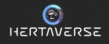 a logo for hertaverse with a girl in the center