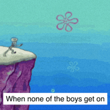 squidward from spongebob squarepants is standing on a cliff overlooking a body of water