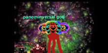a drawing of a panominiversal god with a galaxy background