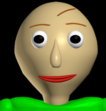 a close up of a cartoon character 's face with big eyes and a red lip