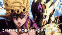 a cartoon character with the words dehset porno experience written on the bottom