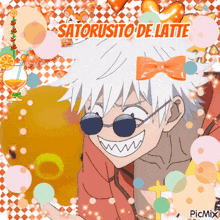 a picture of a person with the words satorusito de latte written on it