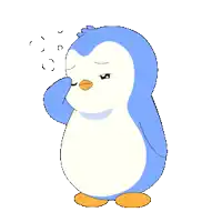 a blue and white penguin with bubbles coming out of it 's nose