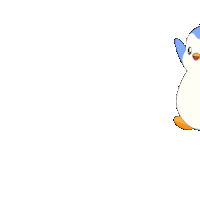 a blue and white penguin with a yellow beak is standing on a white background