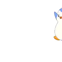 a blue and white penguin with a yellow beak is standing on a white background
