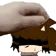 a hand is petting a cartoon character 's head with a white background .
