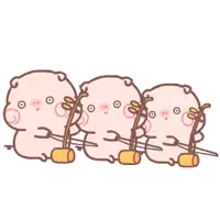 a group of pigs are sitting in a row playing instruments .