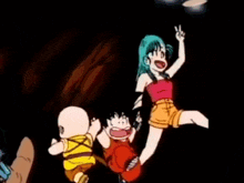 a group of cartoon characters standing next to each other in a dark cave .