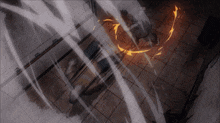 a person laying on a tiled floor with a lightning bolt coming out of their head