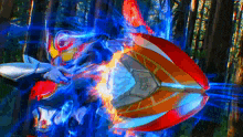 a painting of a robot with a shield and a sword