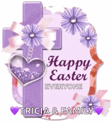 a happy easter card with a cross and flowers