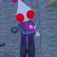 a cartoon character with a flower on his sleeve
