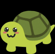 a pixel art drawing of a green turtle with a smile on its face .