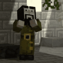 a minecraft character with a beard is standing in a room .