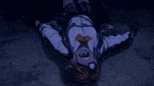 a person laying on their back with their mouth wide open