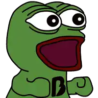 a green frog with its mouth open and the letter b on its arm