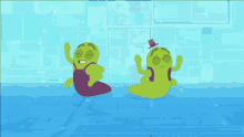 a cartoon of a man in a top hat standing next to a green worm