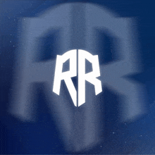 a blue background with a white rr logo