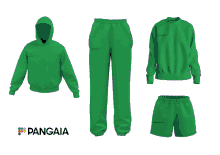 a hoodie sweatshirt and shorts are displayed in purple