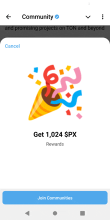 a screenshot of a app that says community and promises rewards