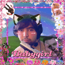 a picture of a man with cat ears and the word babygirl on the bottom