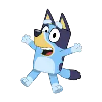 a blue dog with a surprised look on its face