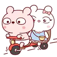 a cartoon rabbit and a rabbit girl are riding a scooter