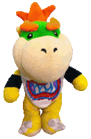 a stuffed animal with a crown on its head and a huge mouth