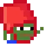 a pixel art drawing of a turtle with a red head and green body .
