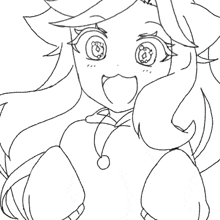 a black and white drawing of a girl with a necklace around her neck .
