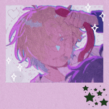 a drawing of a person with a tie on a pink background with stars