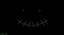 a computer generated image of a gun with stitches on it .
